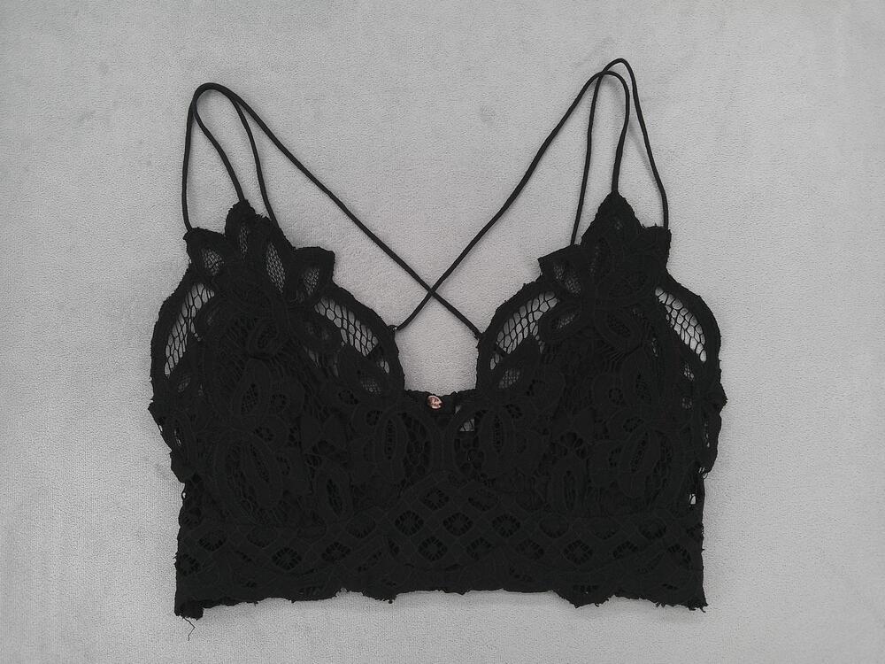 FP ONE Bralette Bra Womens M Black Lace Floral Spaghetti Strap Boho Wimsigoth